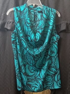 Sleeveless Teal and Black Cowl Neck Women's Top